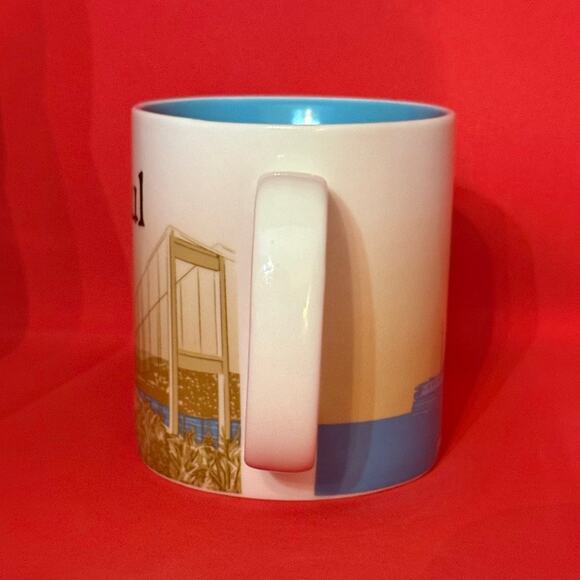 Starbucks Istanbul Turkiye Coffee Mug Global Icon 2012 Tan Light Blue EUC 16 Oz. - Picture 2 of 9